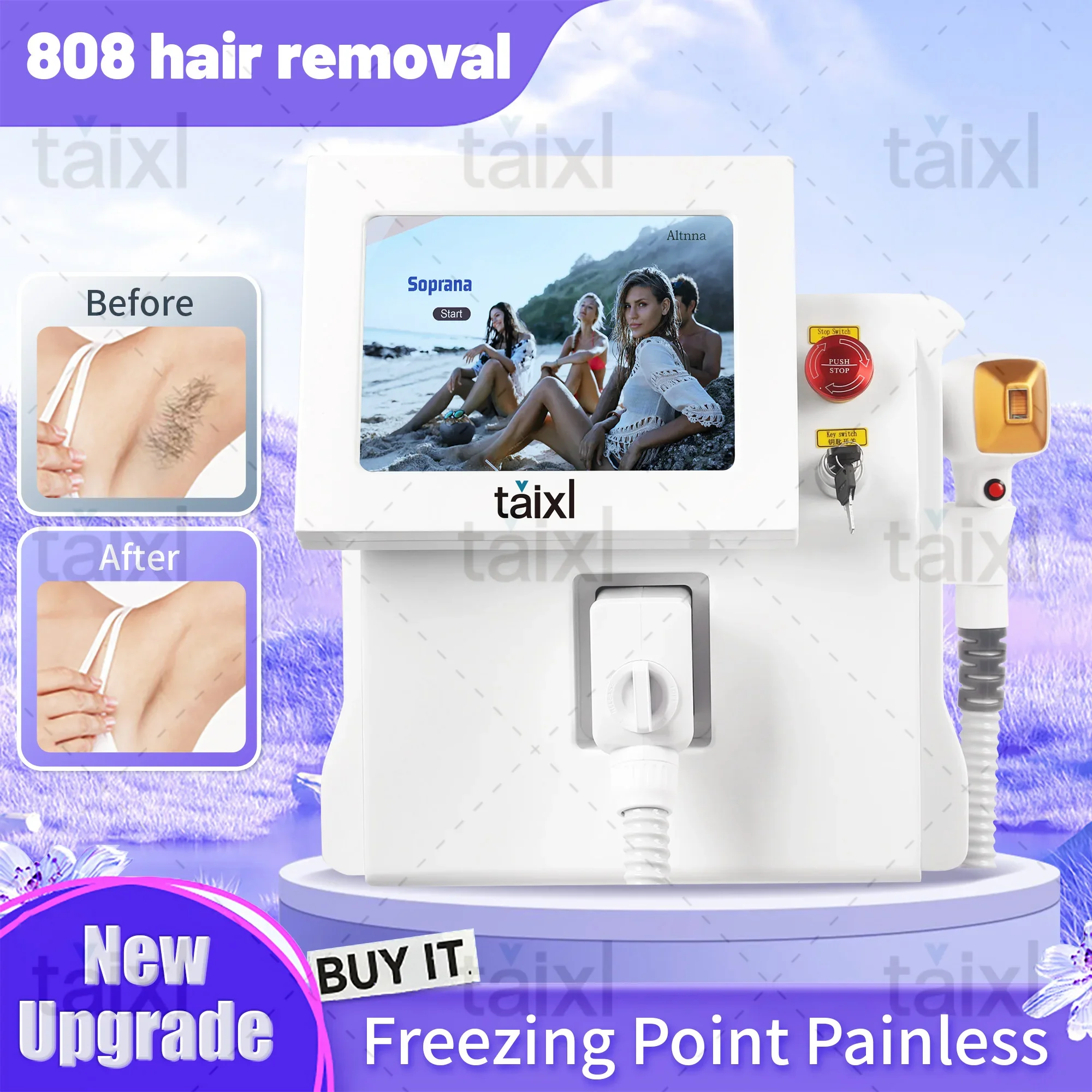 

Depiladora Laser Painless Permanen 3 Wavelength Diode Laser Hair Removal Machine 808NM Ice Platinum Cooling System Beautiful