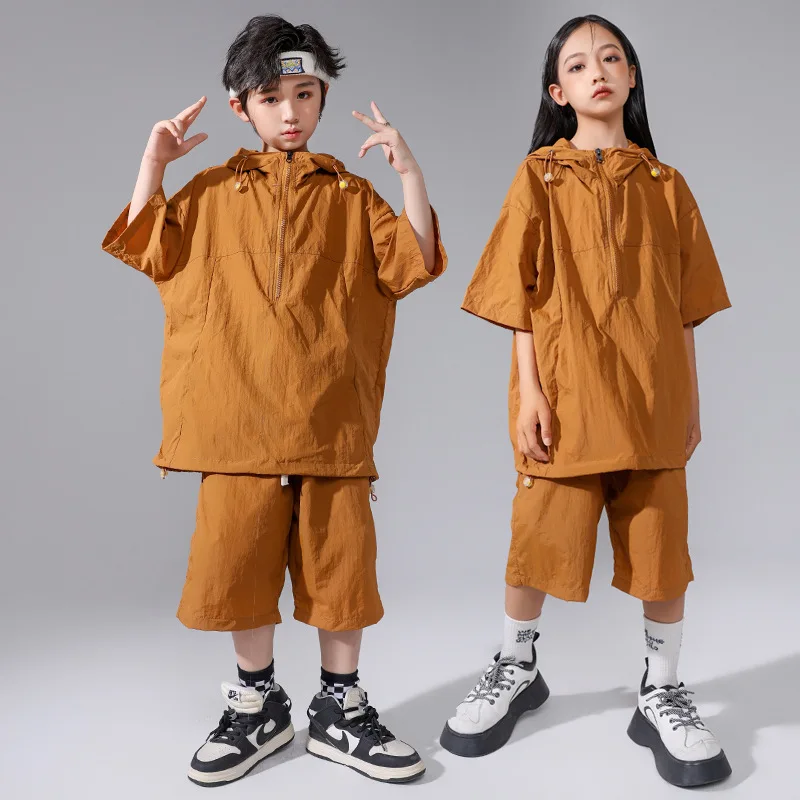 Children Boys Girls Summer Loose Casual Hip Hop Quick Dry Streetwear Short Sleeve Hood T-shirt Shorts Sets Kids Tracksuits