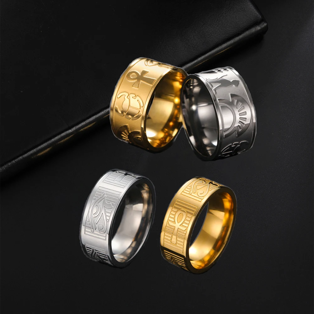 Ancient Egyptian Symbol Cross Devil's Eye Men's Ring Talisman Gift