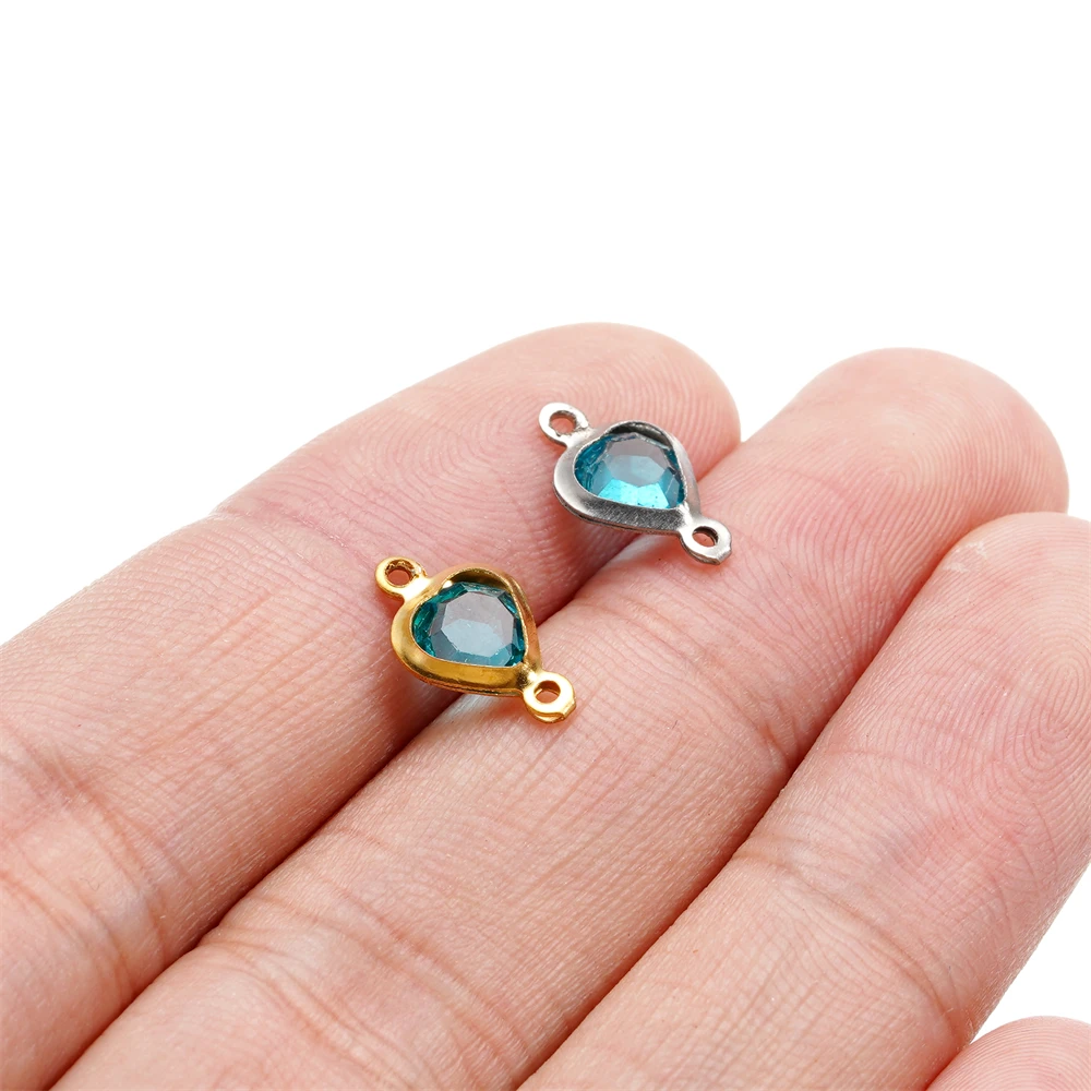 10pcs/lot Stainless Steel Crystal Love Heart Double Ring Pendants for DIY Bracelet Necklace Beads Jewelry Making Accessories