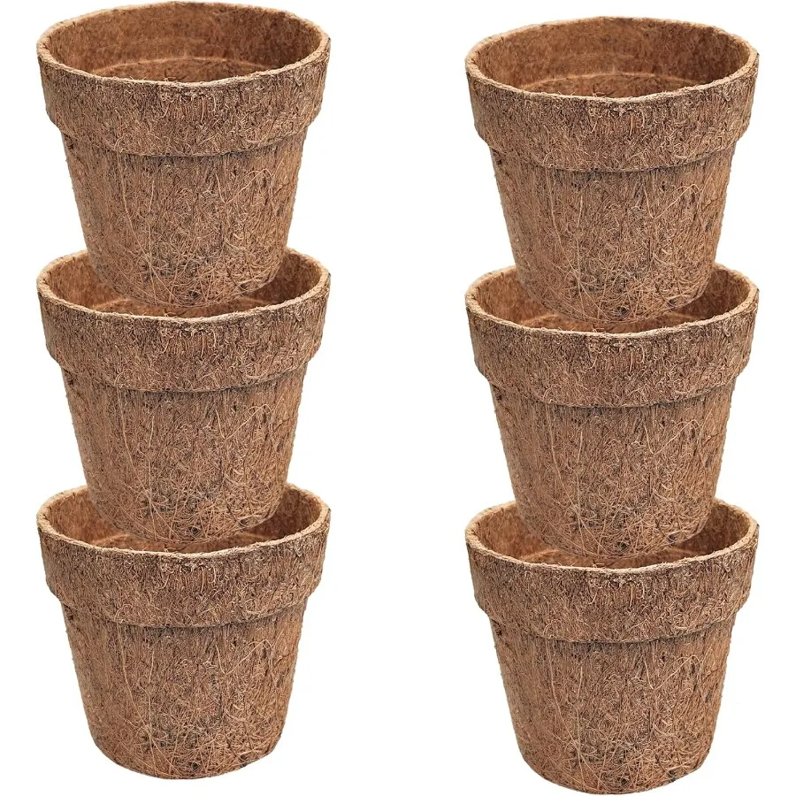 

4-дюймовые детские горшки из кокосовой койры, упаковка из 6 биоразлагаемых стартовых стаканчиков для семян, органические кофейные торфские горшки для рассады, трав в помещении и на открытом воздухе