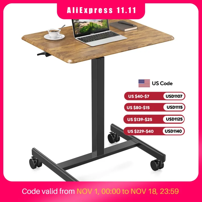 JHK Mobile Small Standing Desk Portable Computer Desk Laptop Height Adjustable Table Sitting Workstation Lockable Wheels