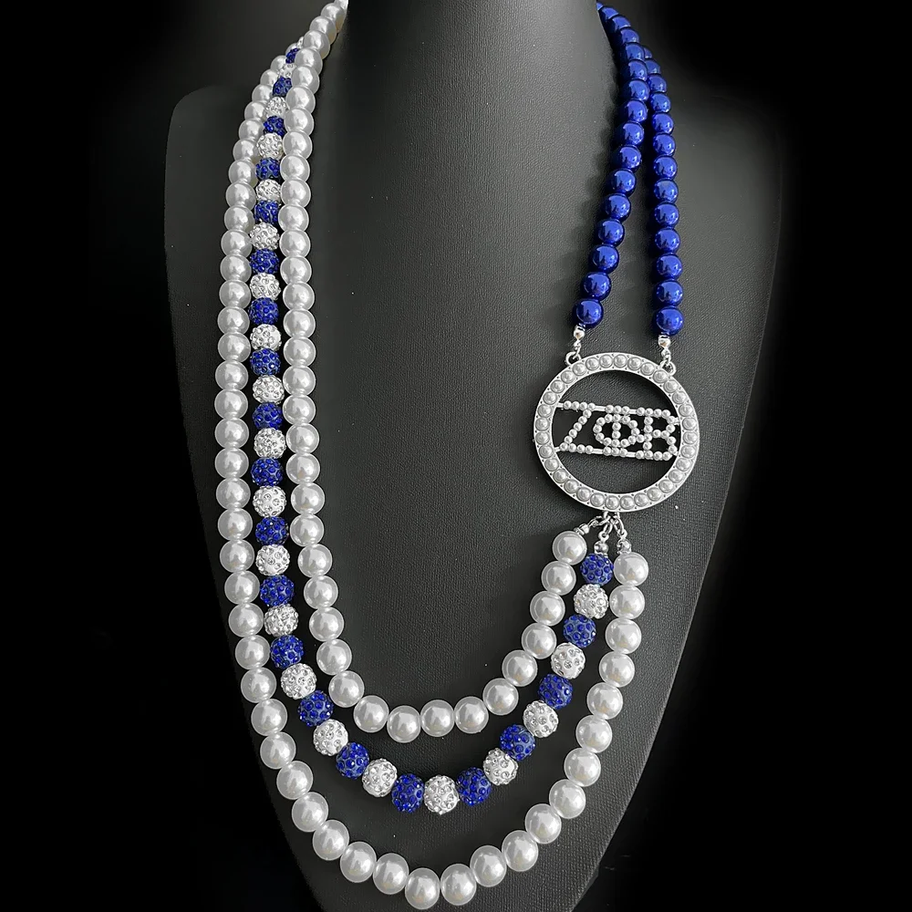Colgante de letra griega de hermandad ZETA PHI BETA, collar de perlas multicapa, collar de joyería de regalo para mujer