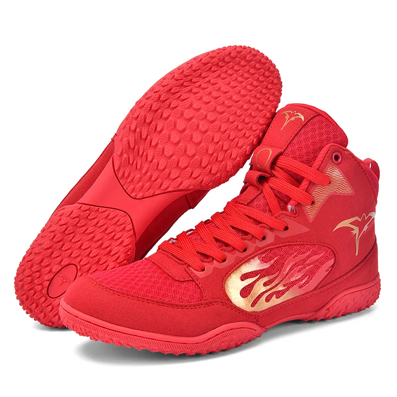 Professional Wrestling Boots Gym Training Shoes Mens Womens White Red Boxing Shoes Neutral Mesh Breathable Fighting Shoes