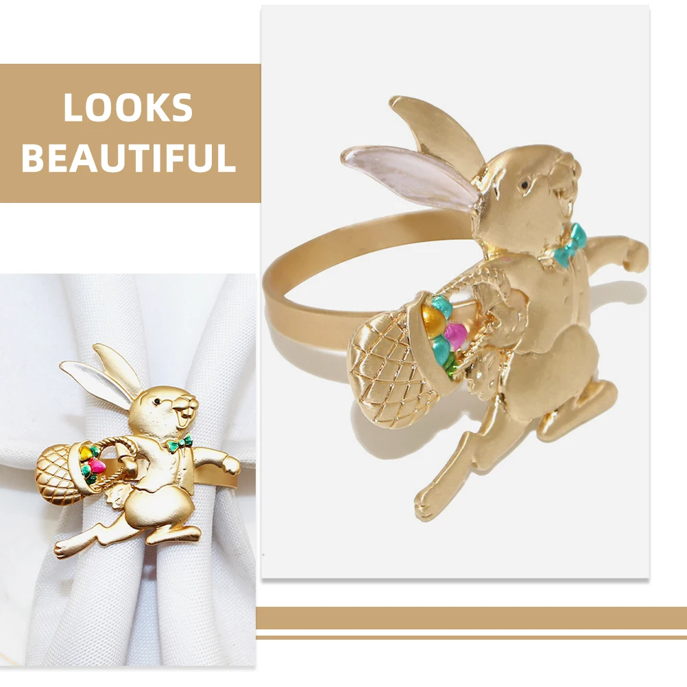 

4pcs Rabbit Napkin Rings Easter Bunny Shaped Alloy Buckles Adorable Napkin Holders Table Decor Kitchen Bar Accessories