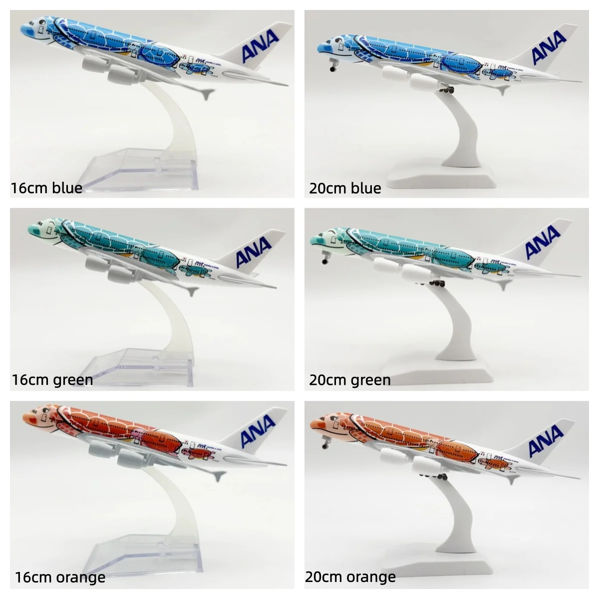 16/20CM A380 ANA Sea Turtle Metal Airplane Model Plane Toy with Display Stand for Adult Aviation Gifts Collection