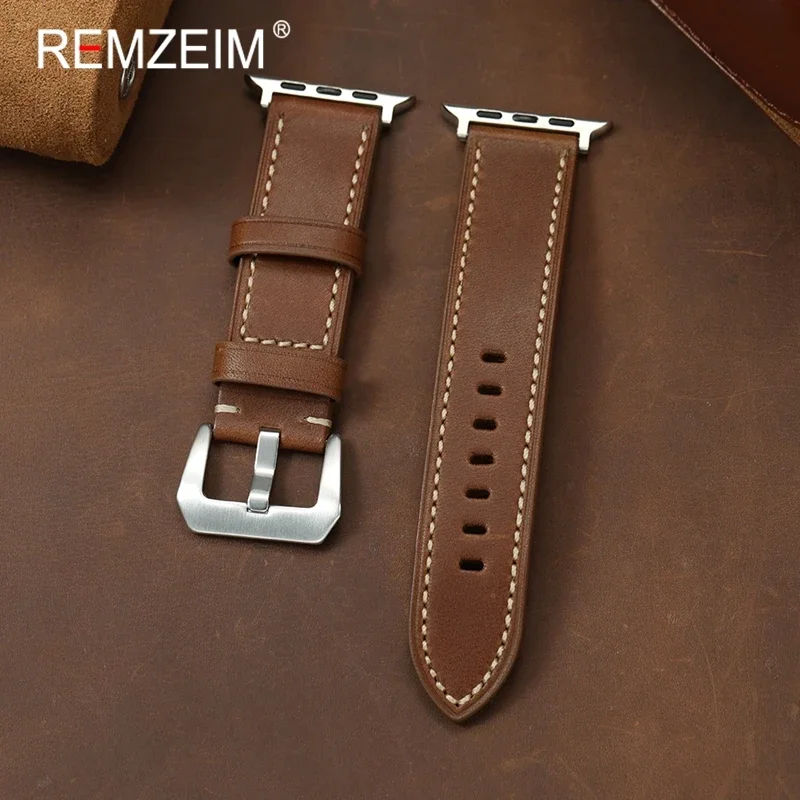 

Cowhide Leather Watchband Belt for Apple Watch Strap 38mm 40mm 41mm 42mm 44mm 45mm 46mm 49mm 1-10 SE Ultra 2 Band
