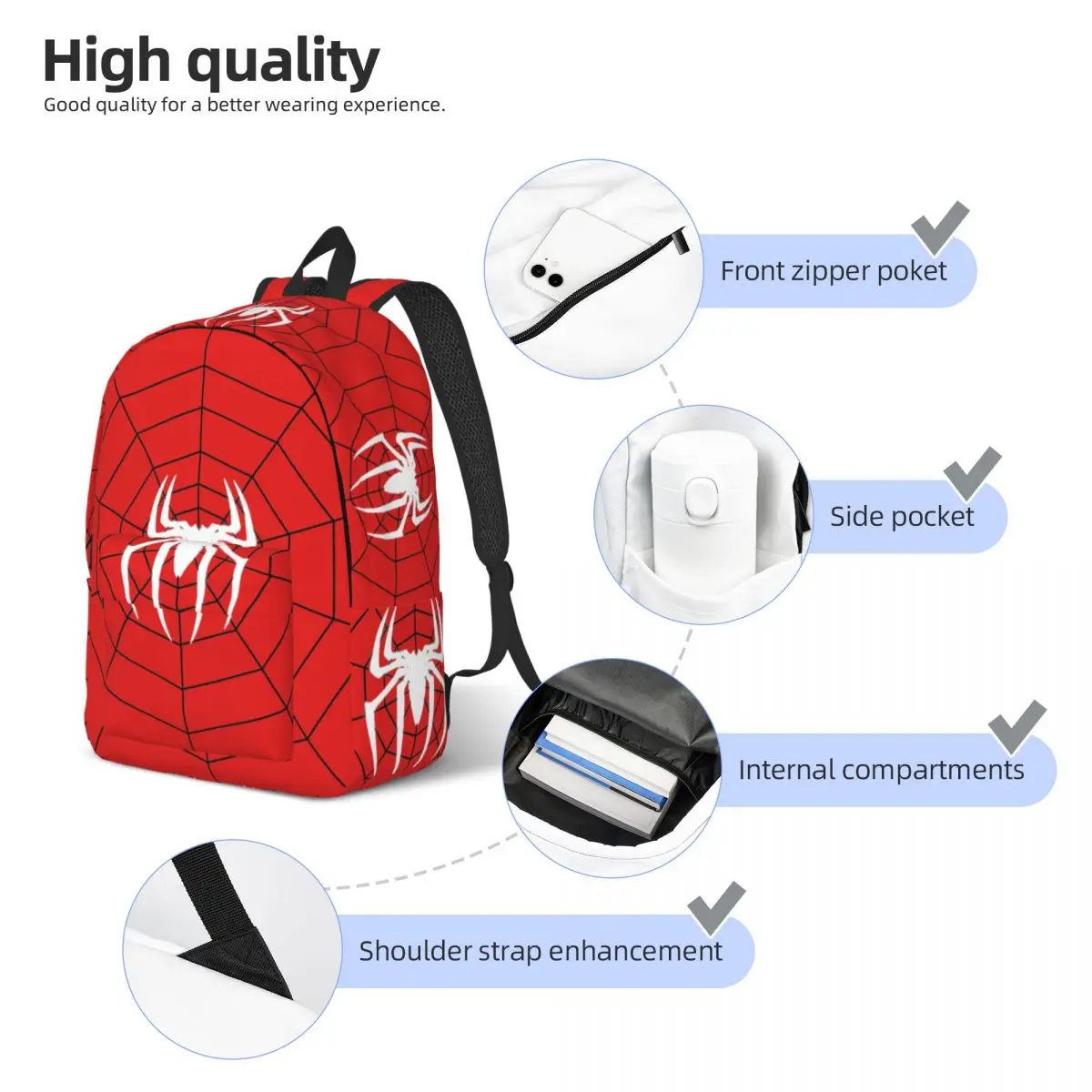 Limited Edition Spinnennetz für Teenager Schüler Schulbuch Taschen Mann-Fiiire Leinwand Tages rucksack Grundschule High College langlebig