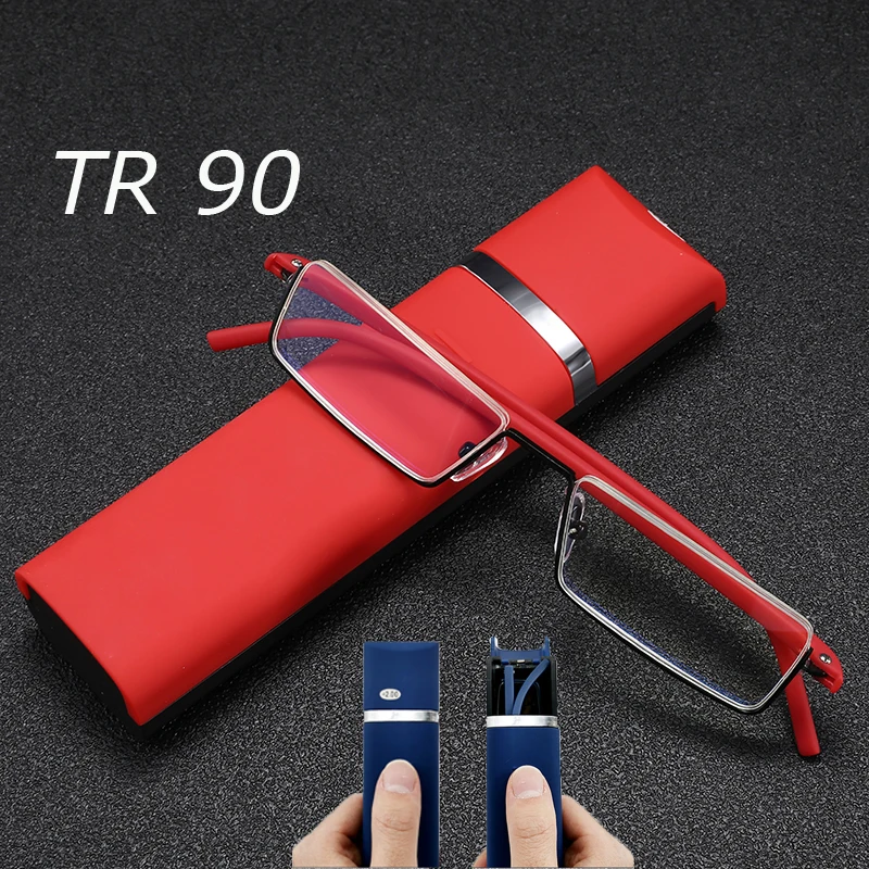 

Flexible TR90 Half Frame Reading Glasses Wth Box Retro Blue Light Blocking Eyeglasses with Case Men Women Far Sight Presbyopia