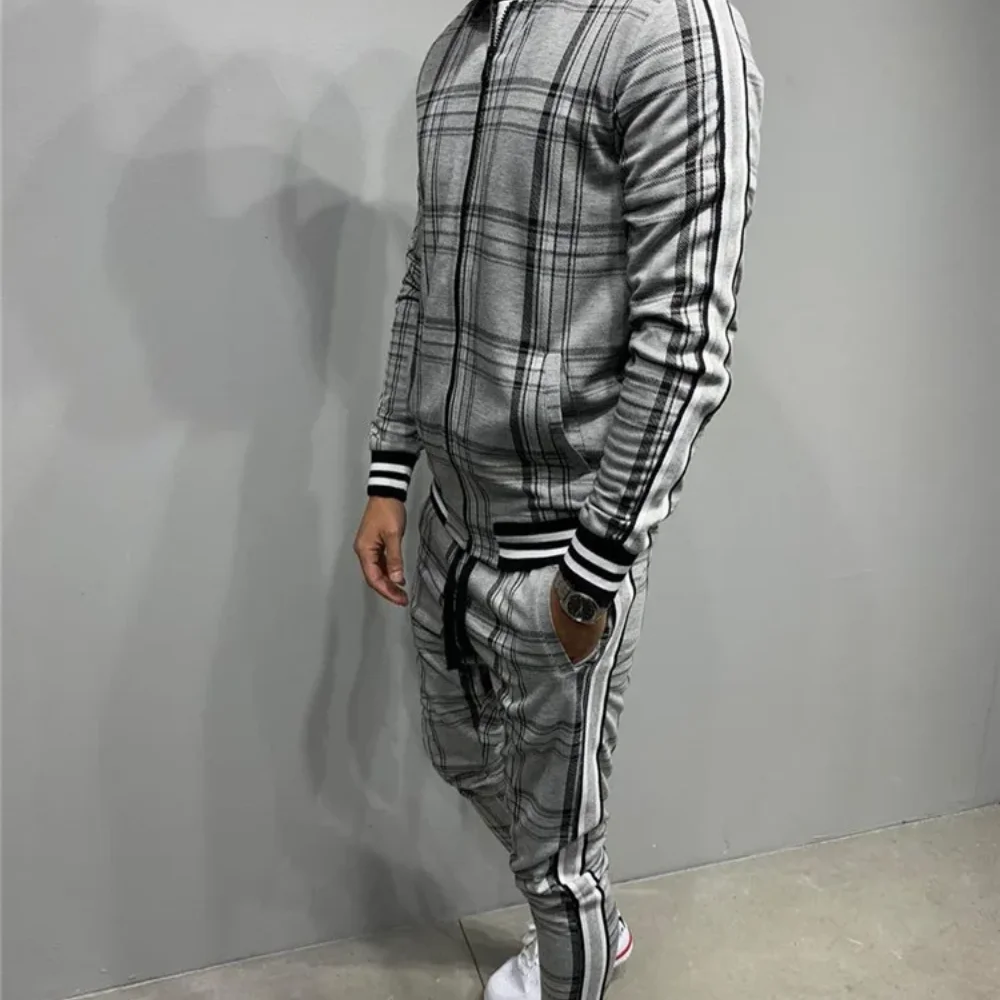 New Tracksuit Men Sportsuits Gentlemen Set Zipper Fullset jacket suit Set Long Sleeve stripe Coat Pants Gyms Casual Men Sets