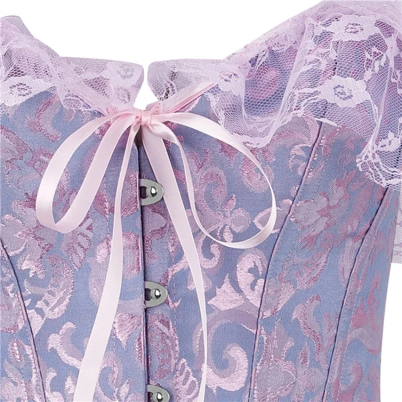 Korsett Top für Frauen Über brust Vintage Blume Korsett Bluse Top Spitze Lolita Korsett Bustier kurze Ärmel plus Größe – Detail 17