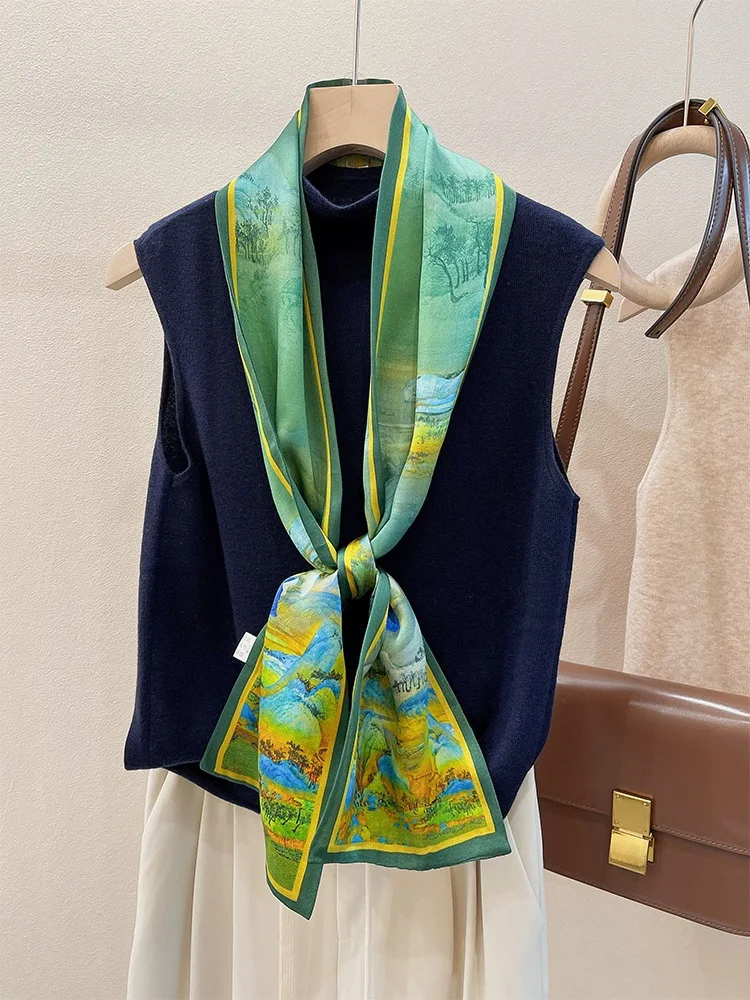 

Qianli Jiangshan Hangzhou Silk Satin Scarf Double Layer Double-sided Silk Scarf Thin Narrow Long Neckband Ribbon