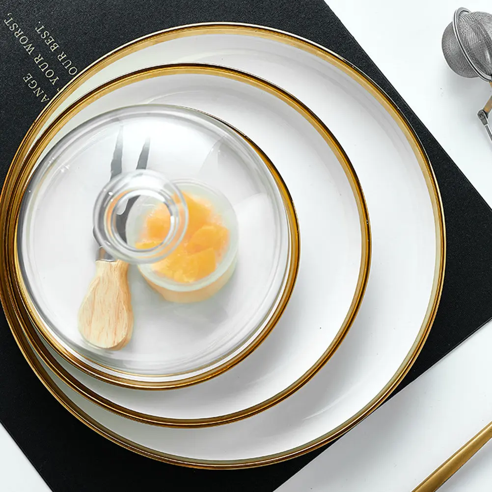 

1Set Cake Display Plate Glass Dome Clear Protective Cover Ceramic Tray Food Storage Fresh Keeper Dessert Snack Serving Platter
