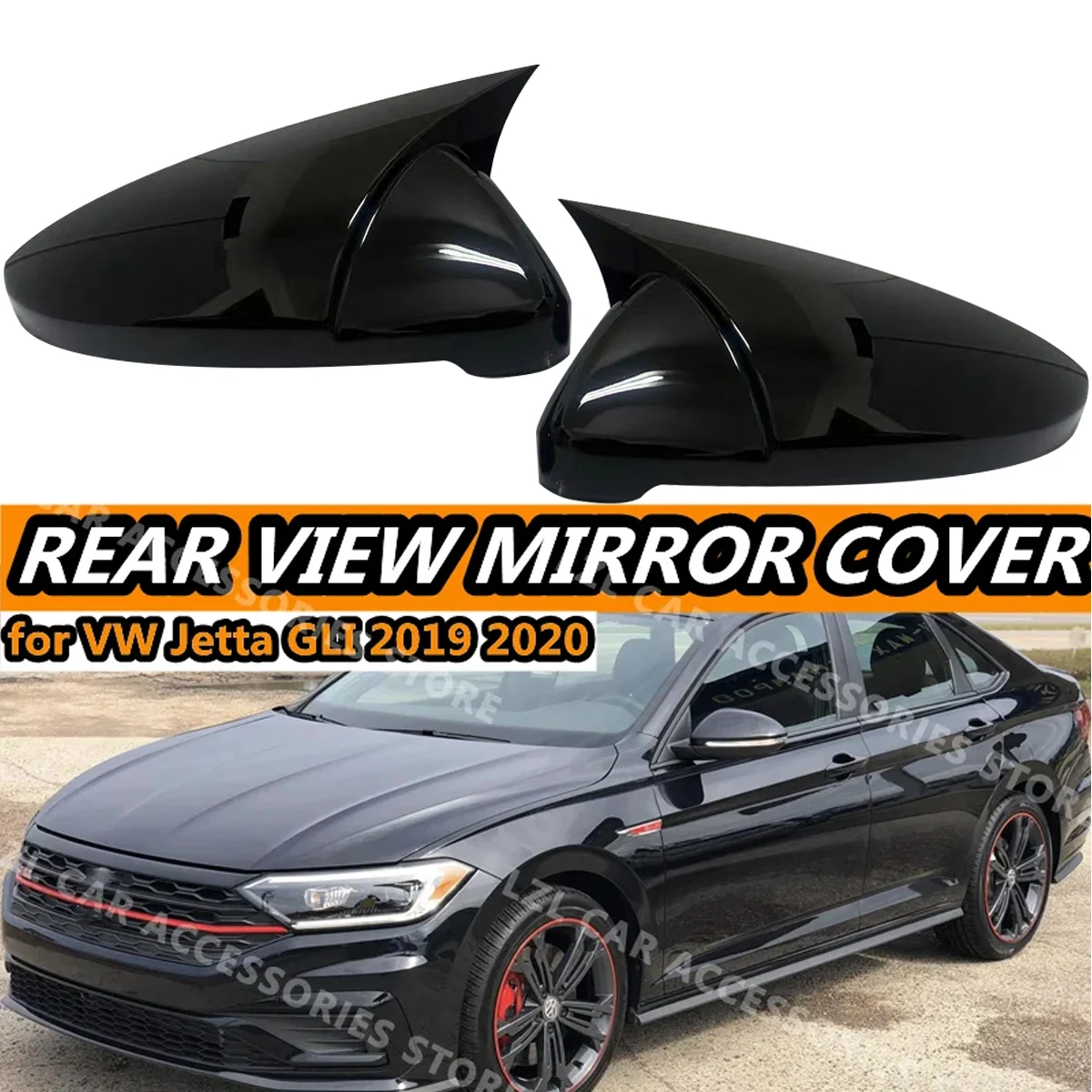 2x Gloss Black Side Wing Mirror Cover For VW For Volkswagen Jetta GLI 2019 2020 2021 2022 Side Rear View Mirror Cap Cover