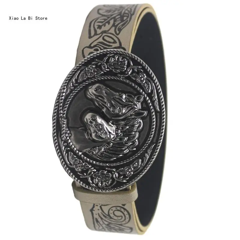 Western Engraved Tooled Leather Belt Strap or Belt,Western Cowboy PU Leathers Belt Men Waist Strap for Jeans