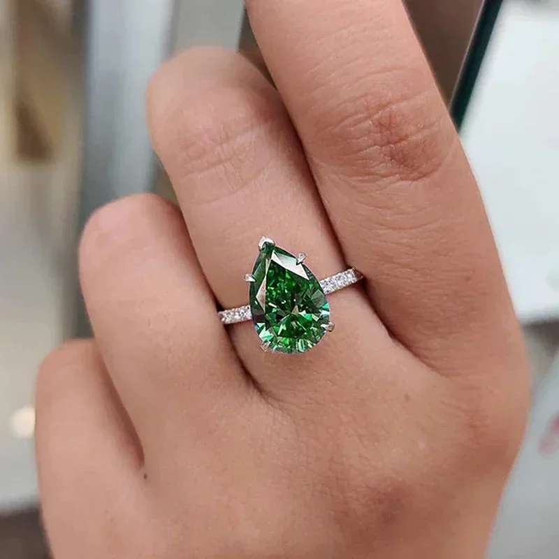 Green Water Drop CZ Rings for Women Silver Color Luxury Trendy Wedding Engagement Accessories Temperament Female Jewelry