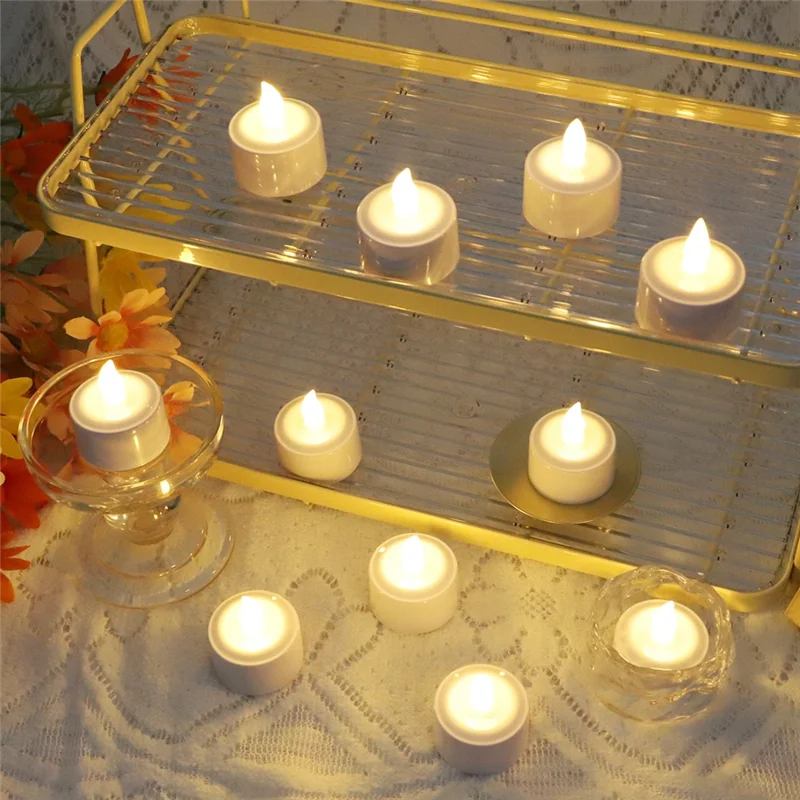 M11K-Rechargeable Flameless Tea Lights Candles With Remote Control Timer & Charging Base For Lantern Pool Weddings Emergency