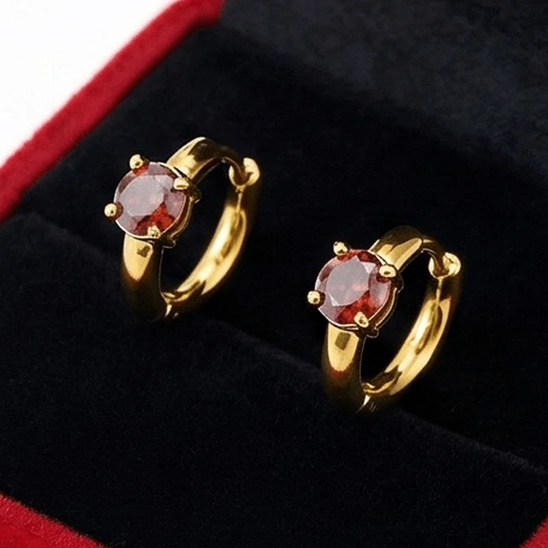 

1Pair 0.5Carat Pomegranate Red Round Synthetic Moissanite Golden Earrings: Perfect for Birthday Parties. Comes with A Gift Box.