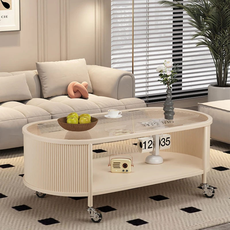 Apartment Simple Coffee Table Modern White Small Designer Storage Coffee Table Movable Oval Mesas De Centro Para Sala Furniture