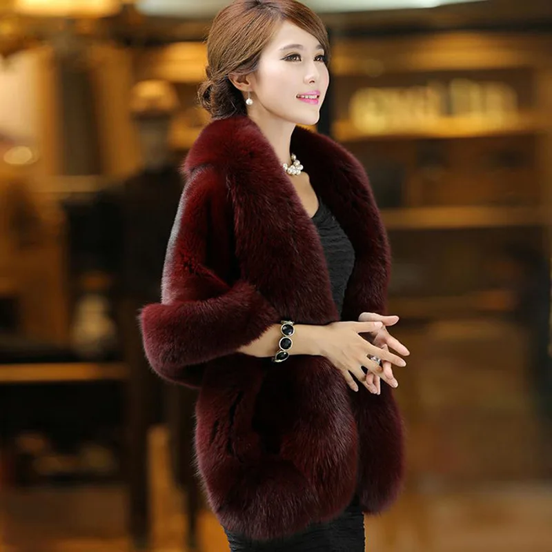 Korean Version of The Slim Solid Color Imitation Fur Coat In The Long Section Rabbit Hair Haining Thickened Fur Coat