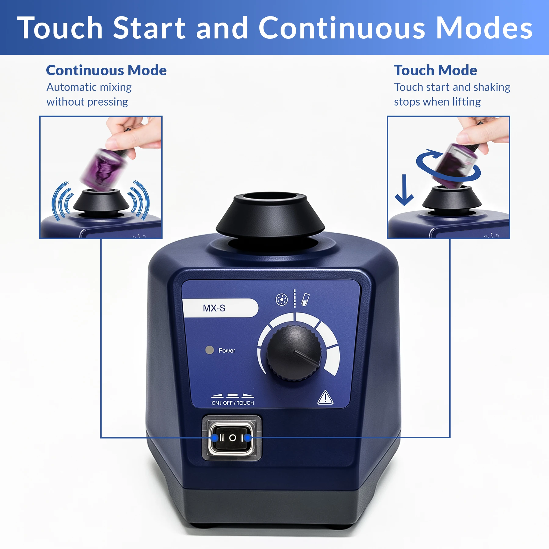 WESTTUNE Lab Vortex Mixer with Touch Start and Continuous Modes Lab Vortexer for Tubes Adhesives Hobby Paints Mixing 3000RPM