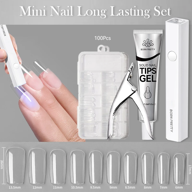 BORN PRETTY 30ml Solid Nail Tips Glue Gel Set Quick Drying Extension Clear Acrylic Gel for False Nails Adhesive Press On Nails