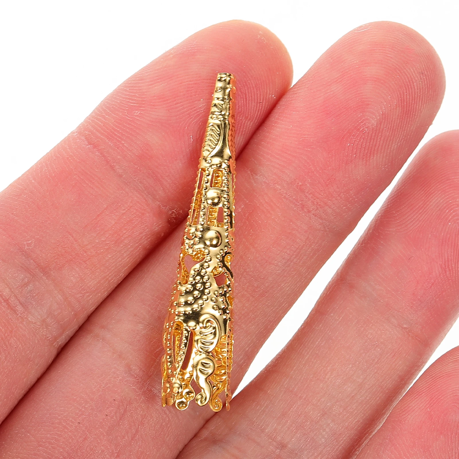 

100 PCS Long Flower Hat Bead Cone Caps Accessories Conical Golden Trumpet Small Metal End Beads