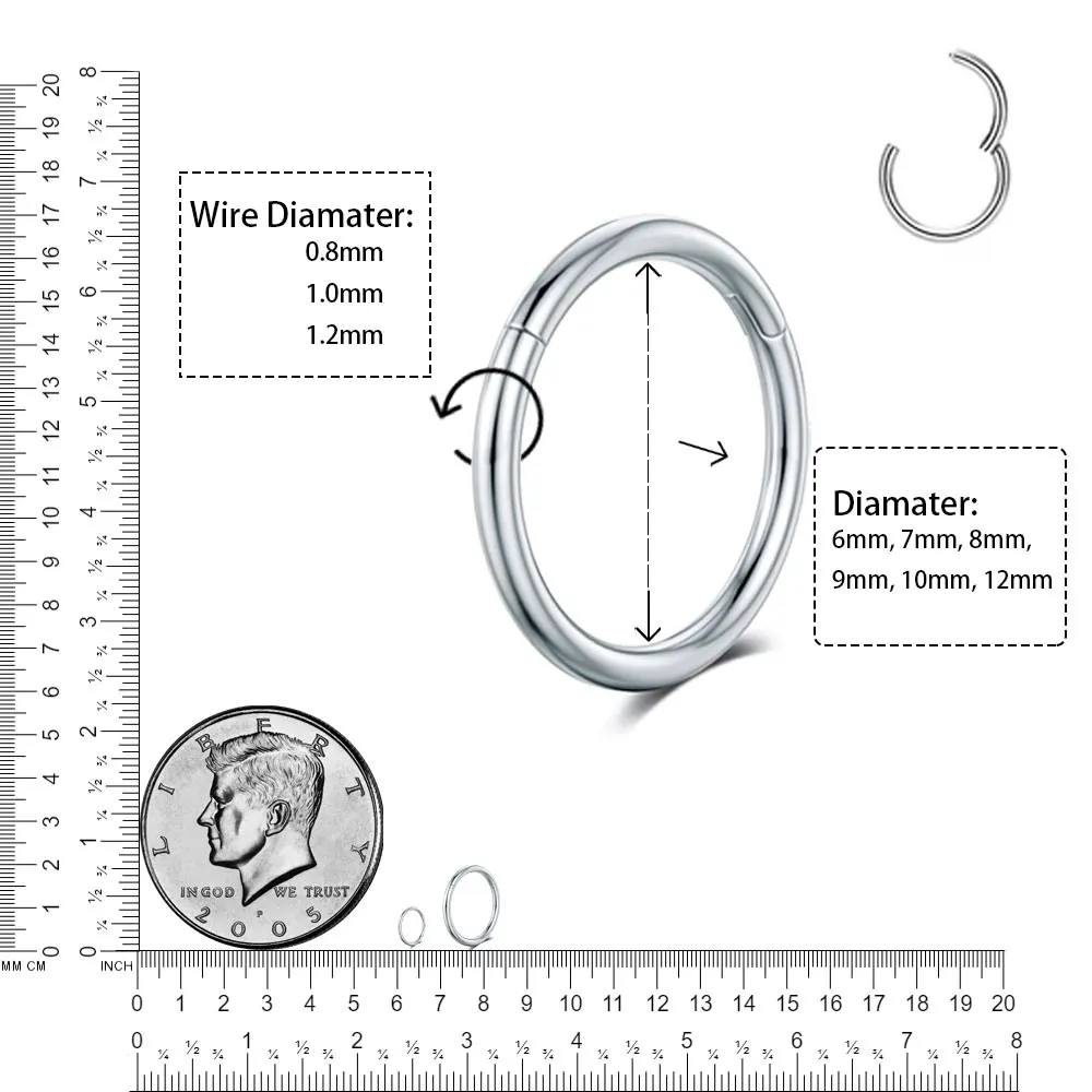 Popular 316L Stainless Steel Nose Rings PVD Plated Earrings Ear Tragus Cartilage Helix Piercing Segment Sexy Hoop Septum Jewelry