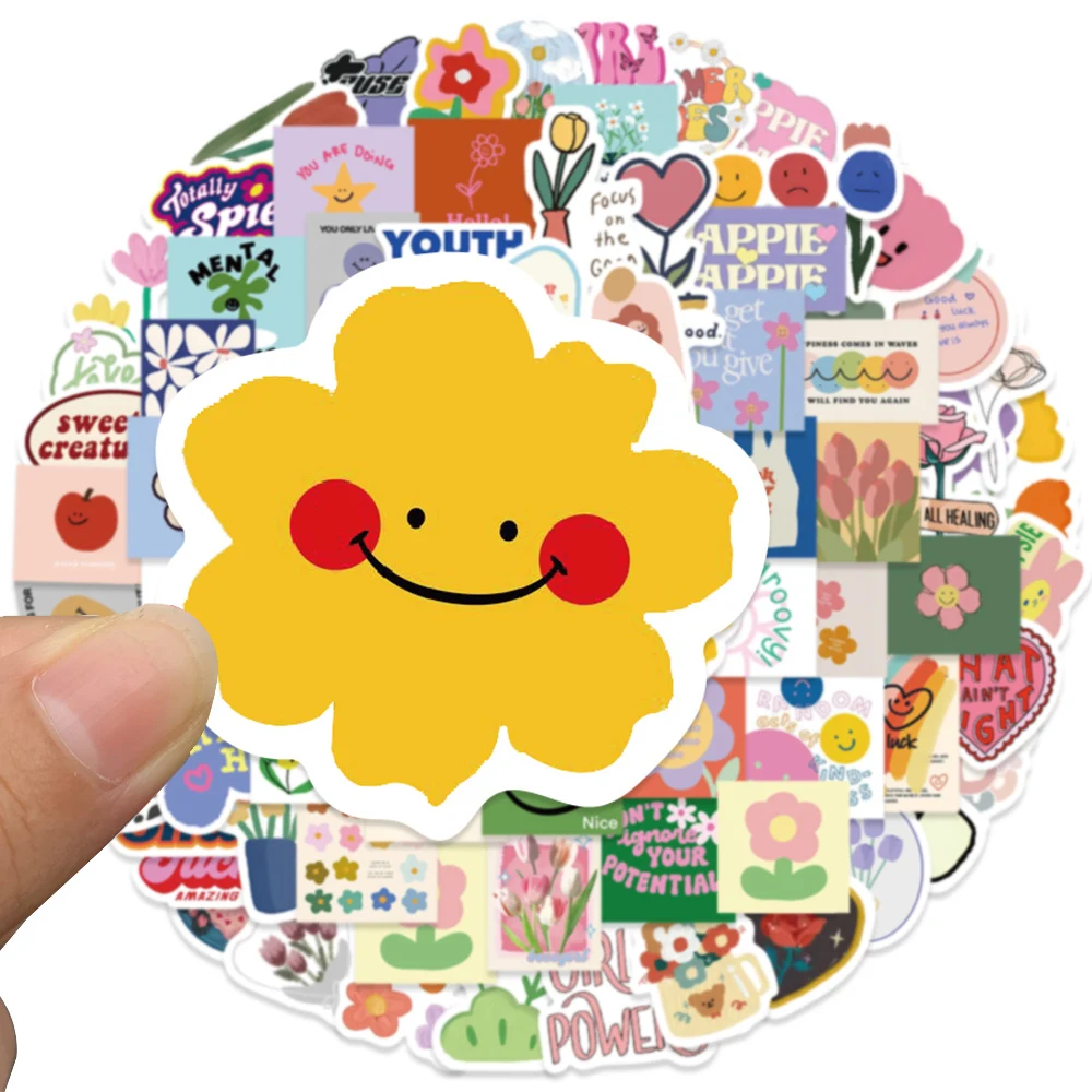 90PCS Cute Smile Flower Stickers Cartoon Motivational Stickers for School Teacher Kids Student Stationery Stickers Kids Toys