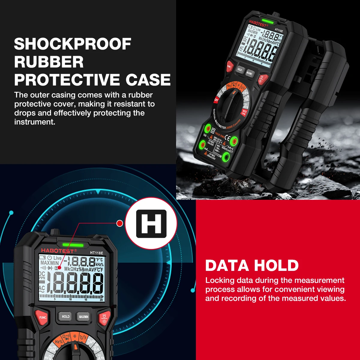 HABOTEST HT118 Digital Multimeter Ture RMS Auto Range NCV Hz 1000V AC/DC 6000 Counts Professional High Precise Multimetro Tester