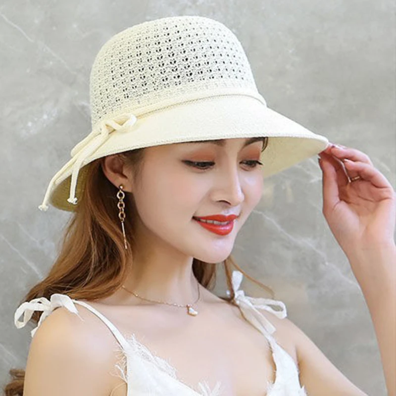 Korean Fahsion Sunscreen Fisherman Cap Outdoor Beach Cool Women Bucket Hats Female Summer Sun Hat for Women Breathable Foldable