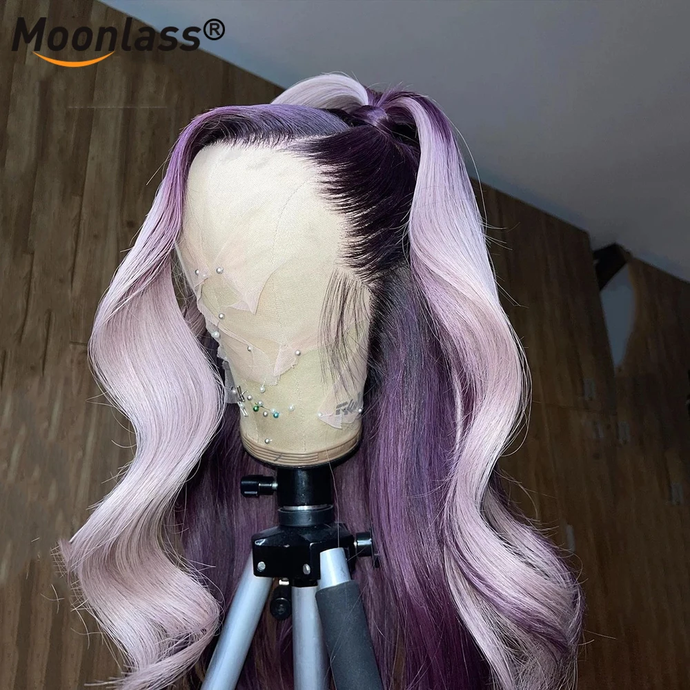 Purple Highlight Human Hair Wig 13x4 Lace Frontal Human Hair Wigs Brazilian Lace Front Wig Human Hair Body Wave 180% Density Wig