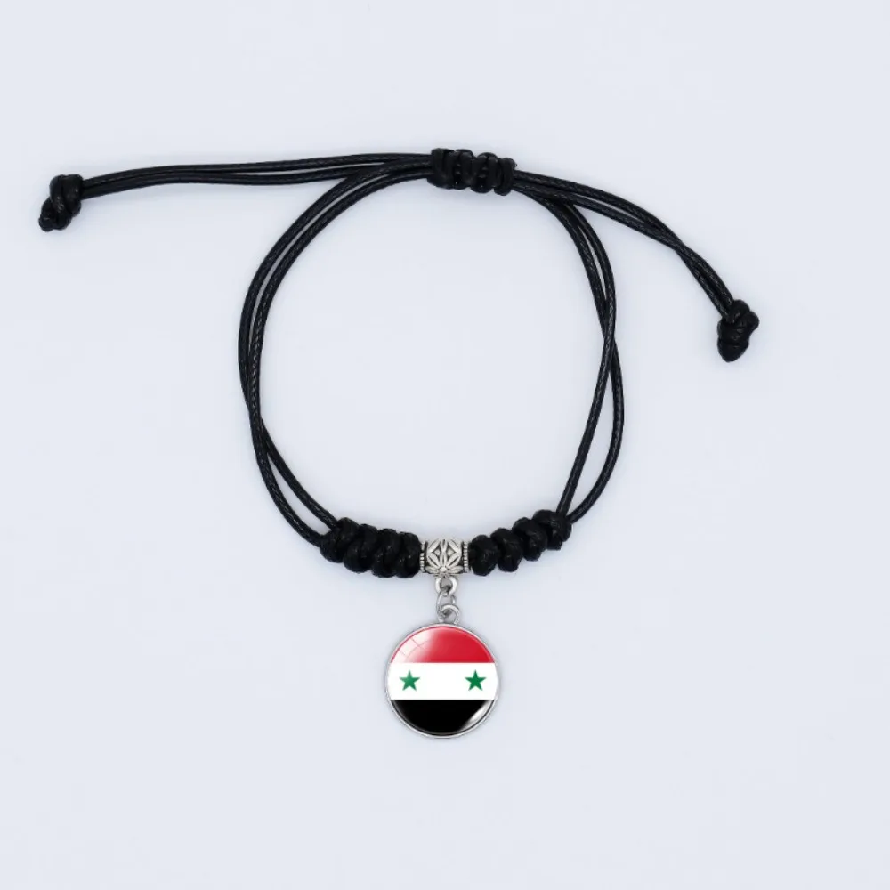 New Syrian Flag Pattern Time Gem Minimalist Style Black Hand Rope Bracelet Length Can Be Retractable and Adjusted