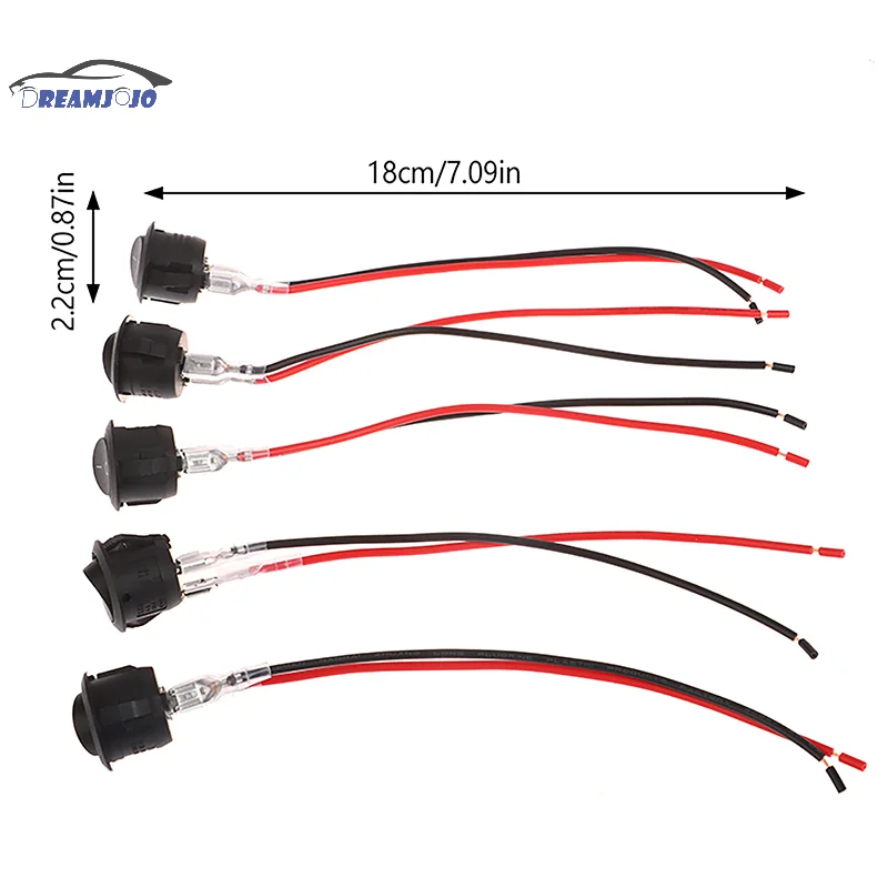 Interruptor de balancim redondo com fio, Mini Toggle Switch, On Off, SPST, carro, automotivo, RV, 2 pinos, 12V, 5Pcs