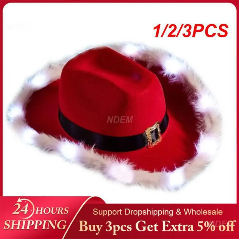 1/2/3PCS Christmas Cowboy Hat With Colorful Light Red Household Accessories Christmas Xmas Soft Hats Soft Comfortable Non-woven