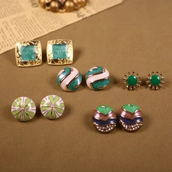 Elegant Circular Green Oil Enamel Stud Earrings Exquisite Accessories For Holiday Party Jewelry