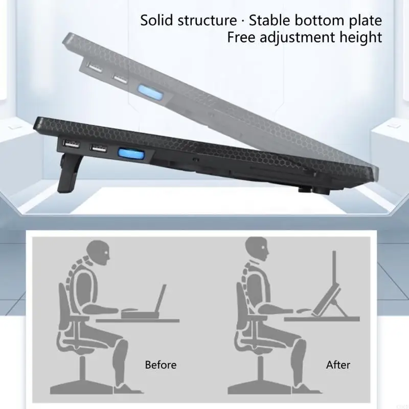 Ventilador enfriador para ordenador portátil para juegos C90F ajustable con 2 puertos USB, almohadilla refrigeración para
