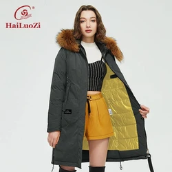 HaiLuoZi-Chaqueta informal de mapache para mujer, abrigo con Cuello de piel grande, Parka, 89, invierno, 2022