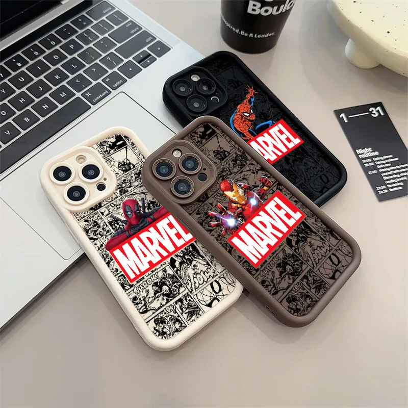 Cartoon Deadpool Spider-man Marvel Phone Case For iPhone 17E 11 12 13 14 15 16 17 Pro Max Fundas 17 Air Plus 16e Mini Back Cover