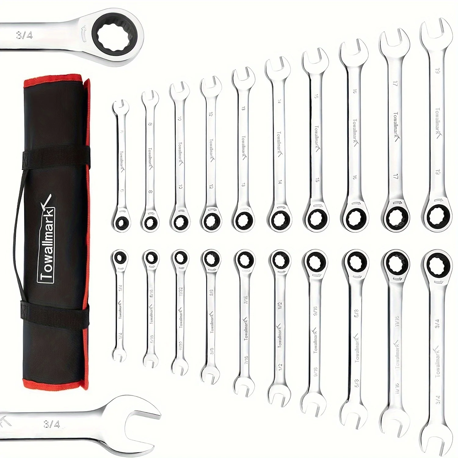 20-Piece Fixed Ratcheting Combination Wrench Set,72 Teeth, SAE 1/4-3/4