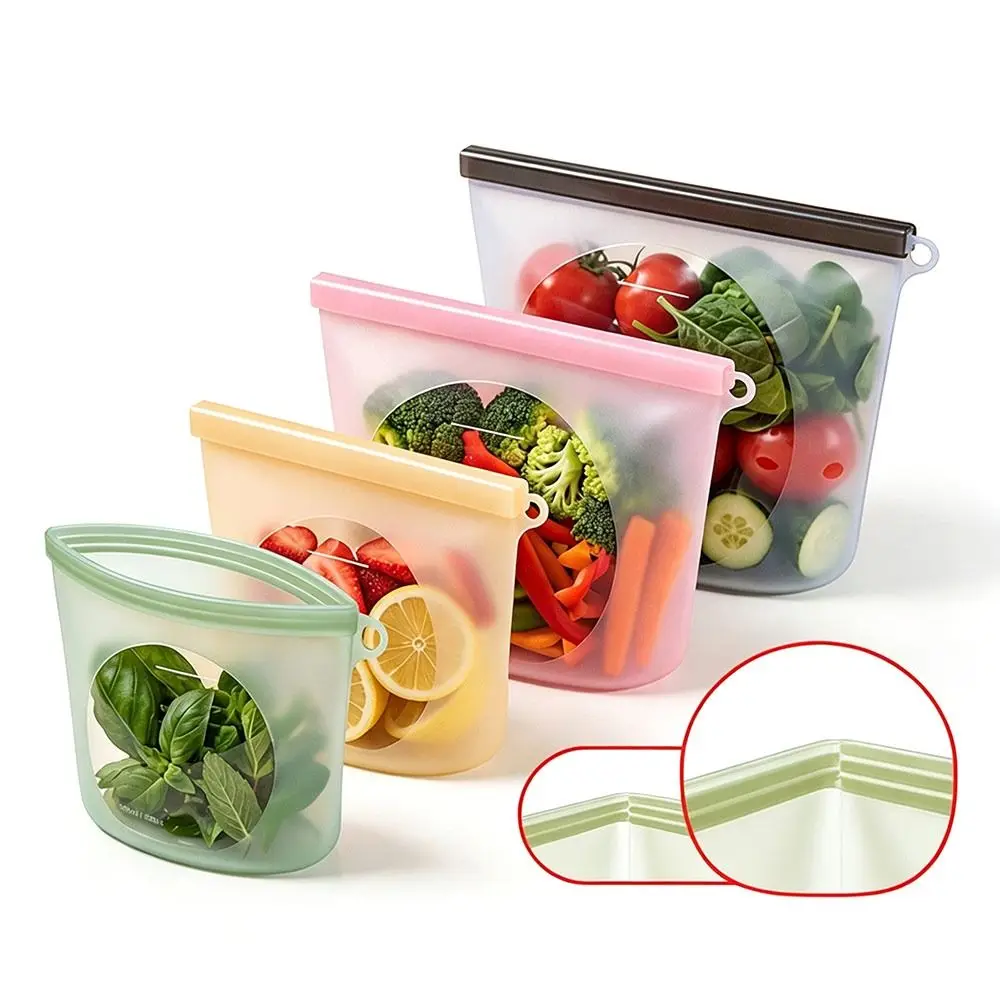 Silicone Food Preservation Bag Moisture-proof Reusable Food Packaging Bag Zip-Lock Design Fresh-keeping Fruit Freezer Seal Bag