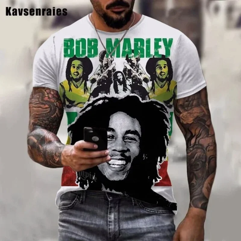 Summer Men\'s T-shirts Cool Rock Bob Marley 3d Print O-neck Short Sleeve Street Hip-hop Shirt Oversized Tops & Tees Men Clothing