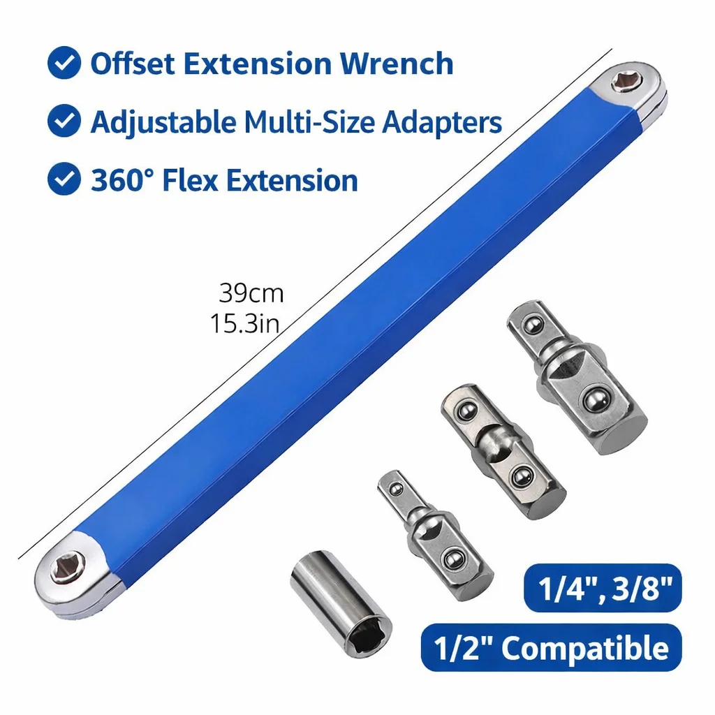 

Компактный набор удлиненных гаечных ключей с 4 адаптерами, универсальный ручной инструмент с трещоткой для авторемонта, гаража, домашнего обслуживания