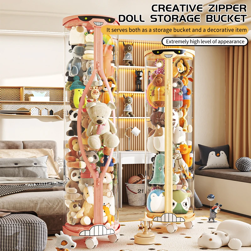 

Cartoon Transparent Doll Storage Box DIY Zipper Bins Plush Toy Organization Toys Storage Tube Kid Gift Children's Toy Organizer