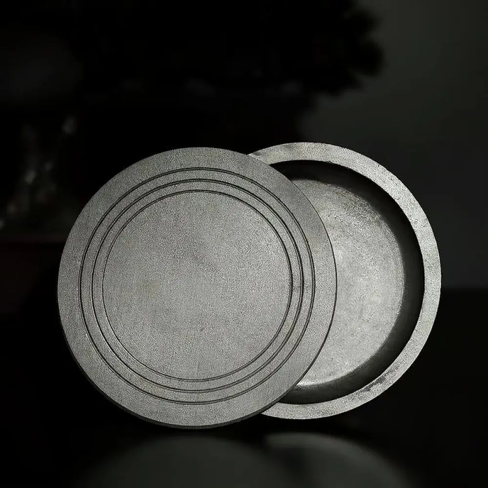 Traditional Round Ink Stone With Cover Ribbed Grinding Surface Natural Stone Plate For Professional Calligraphy Artist