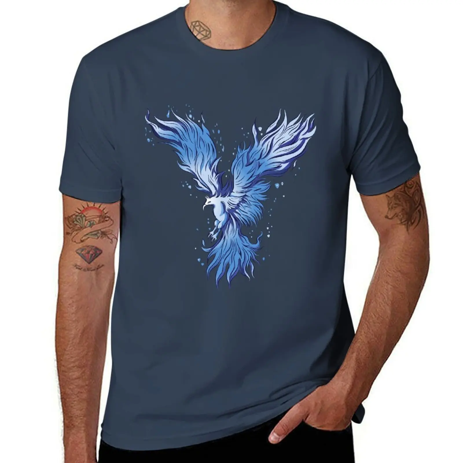 

symbol bird myth fire blue Phoenix firebird T-Shirt Big Size Daily Wear T-Shirt