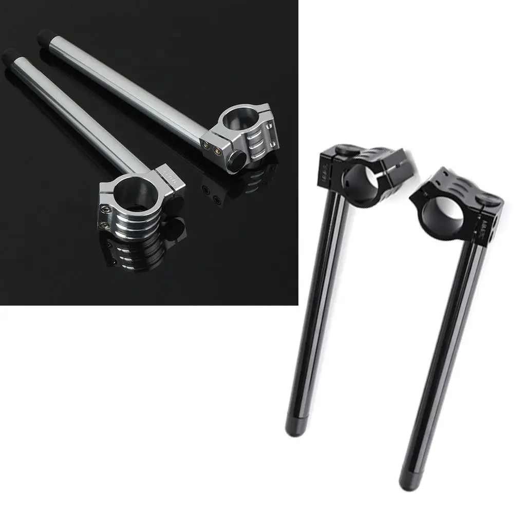 Motorcycle CNC Aluminum Fork Tube Clip-On Handlebars Handle Bar 35mm Silver