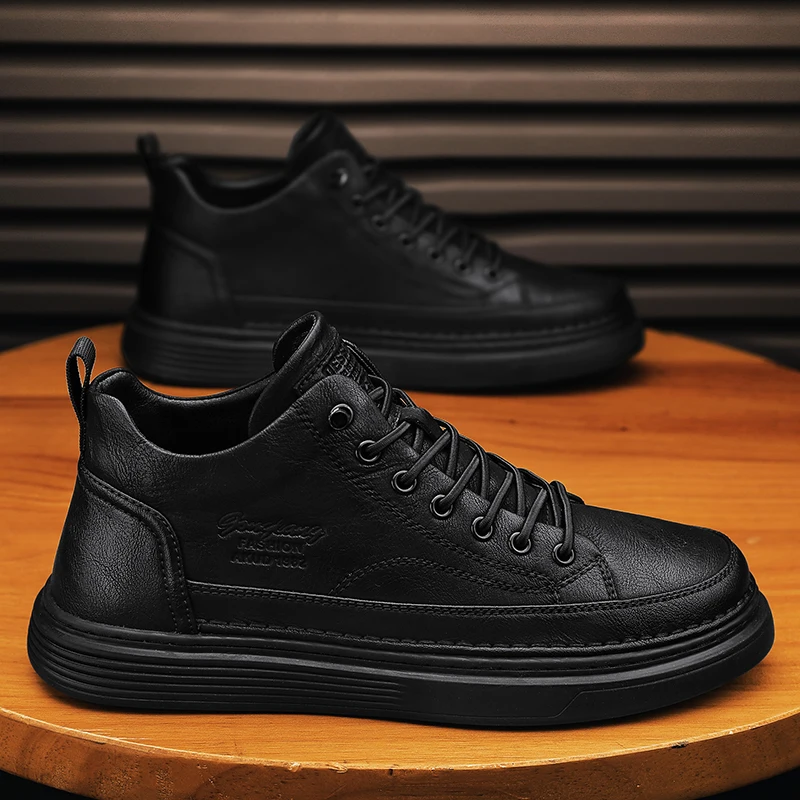 

Men's High-Top Waterproof Work oes Casual Sports Bla Leather Boots Autumn Winter Faion Comfortable Breathable Sneakers