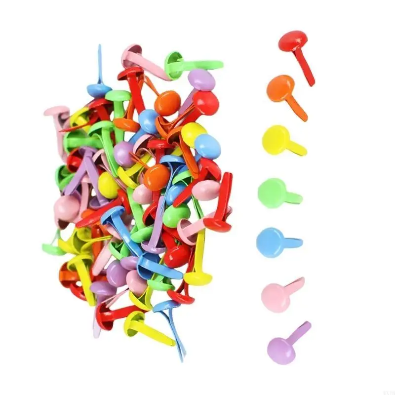100Pcs Split Pins Multicolor Metal Brads Fasteners for Paper Craft Scrapbooking 