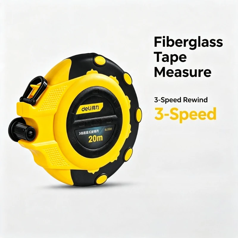 Deli Retractable Fiberglass Tape Measure 20/30/50 Meters 3‑Speed Winding Shockproof Measuring Tool for Engineering Survey Work
